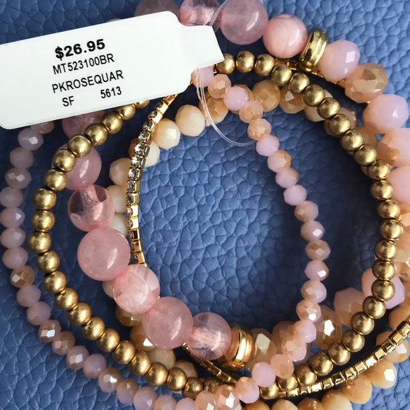 Francesca's Collections Jewelry - Francesca's Barbara Rose Quartz Tassel Bracelet Set Pink